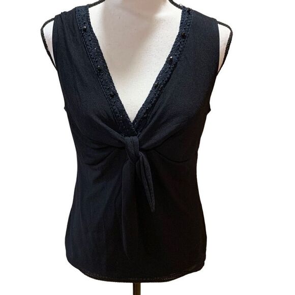 AGB Embellished Beaded Neckline Top, Sleeveless, V-Neck, Black, Medium - Picture 1 of 9